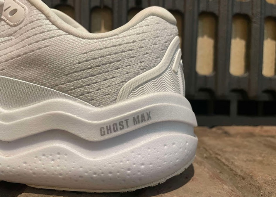 white Brooks Ghost Max 2 heels