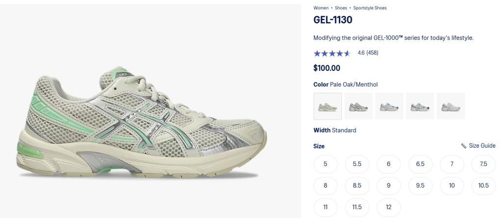 Asics Gel 1130 color and size