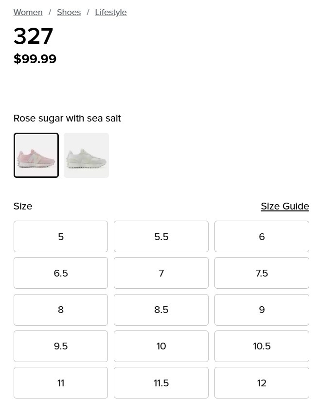 New Balance Women's 327 size