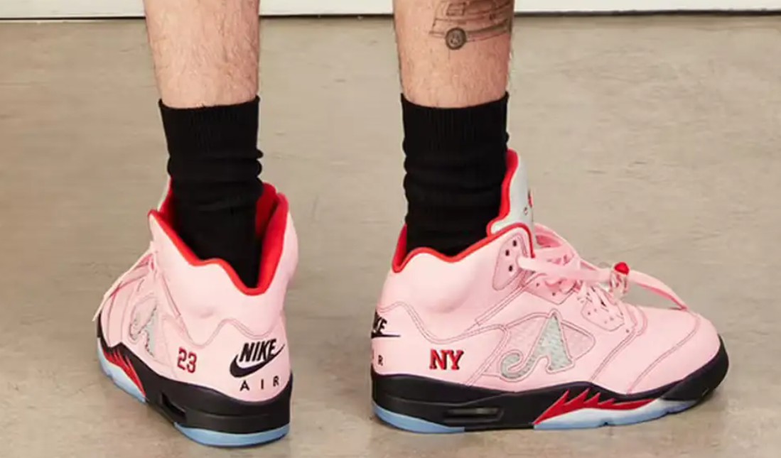 Awake NY x Air Jordan 5 Arctic Pink on foot