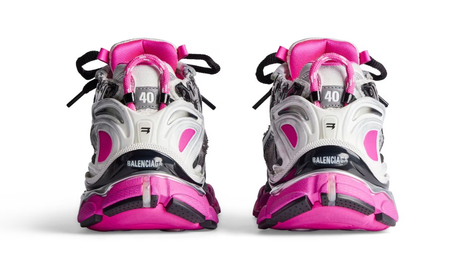 Balenciaga Women's Runner Sneaker in Silver black neon pink heels