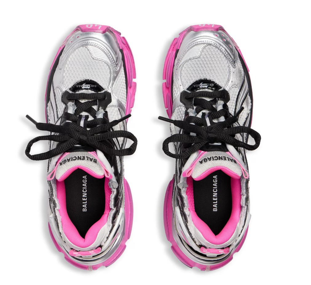 Balenciaga Women's Runner Sneaker in Silver black neon pink running sneakers