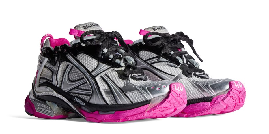 Balenciaga Women's Runner Sneaker in Silver black neon pink sneakers