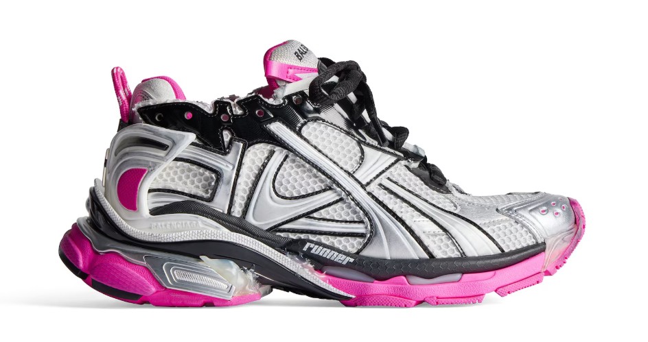 Balenciaga Women's Runner Sneaker in Silver black neon pink