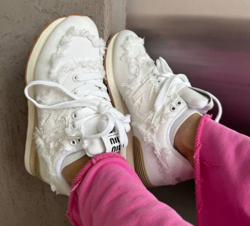 miu miu new balance 574 on foot