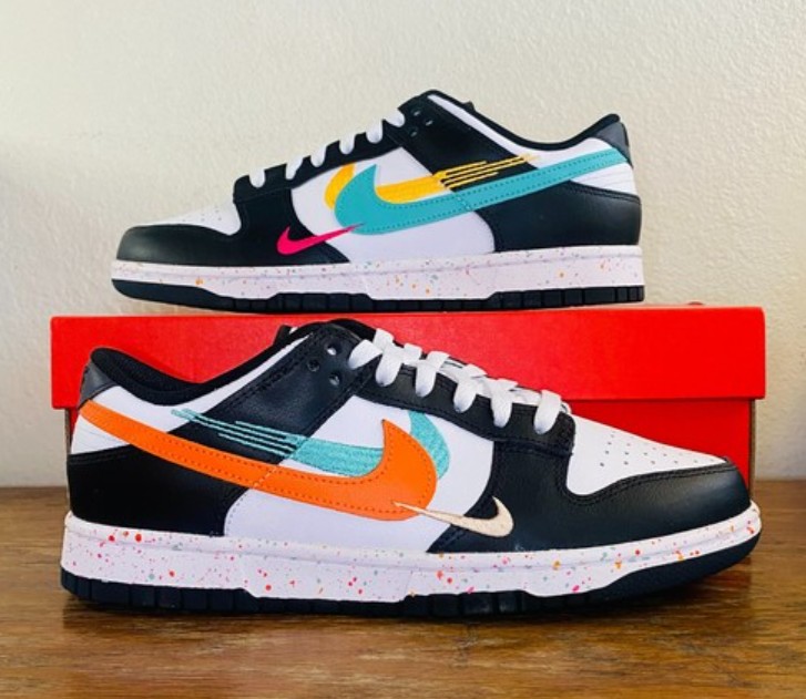 nike dunk low multiple swooshes white washed teal package